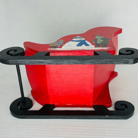 Wood Hand Painted Santa Sleigh Christmas Decor Table Plant Basket - Picture 6 of 6